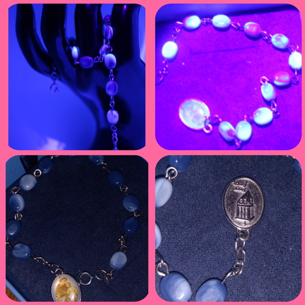 Vintag Rosary Prayer Bracelet With St. Anthony Pendant ☆GLOWS Under Black Light